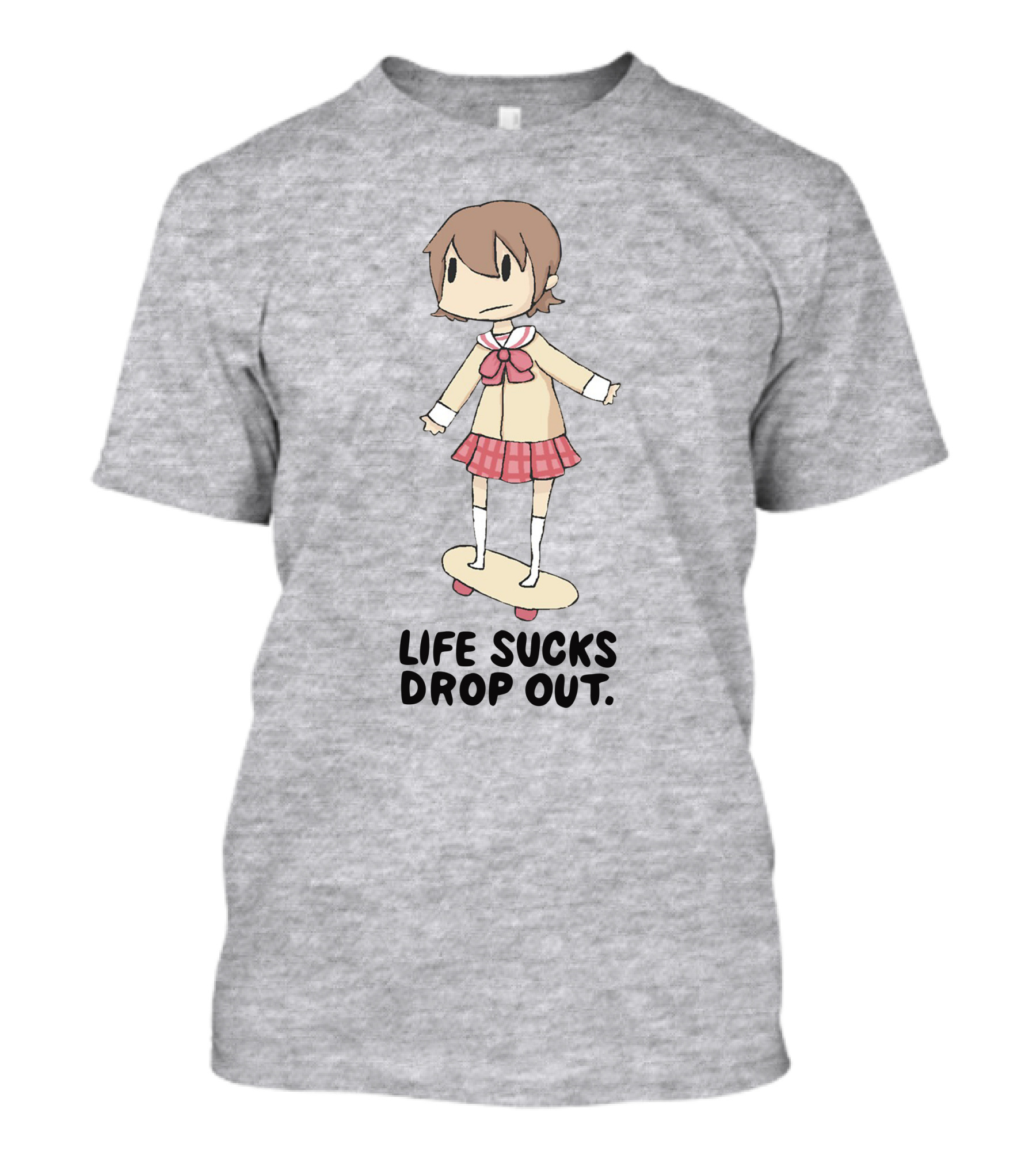 Life Sucks Drop Out Anime Style Character On Skateboard T-Shirt