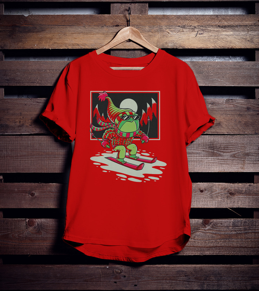Boomerna Skifrog Merch Frog Skiing Snowy Mountains T-Shirt