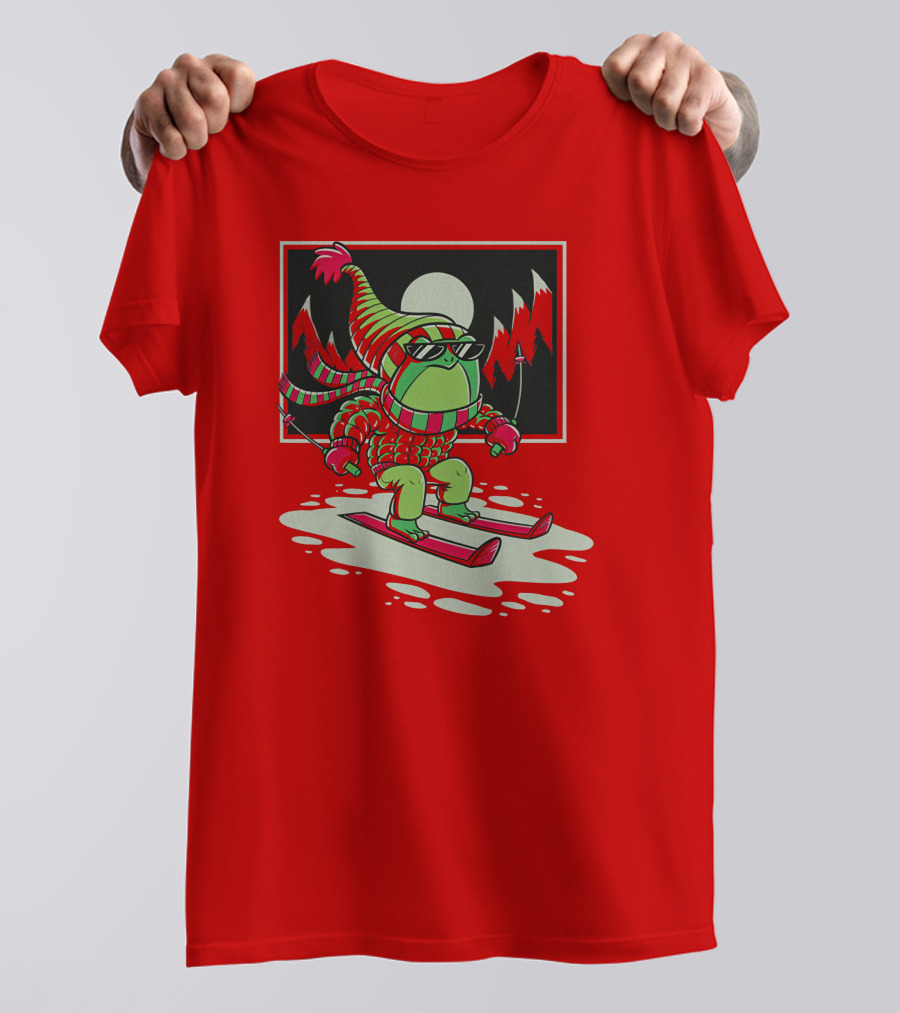 Boomerna Skifrog Merch Frog Skiing Snowy Mountains T-Shirt