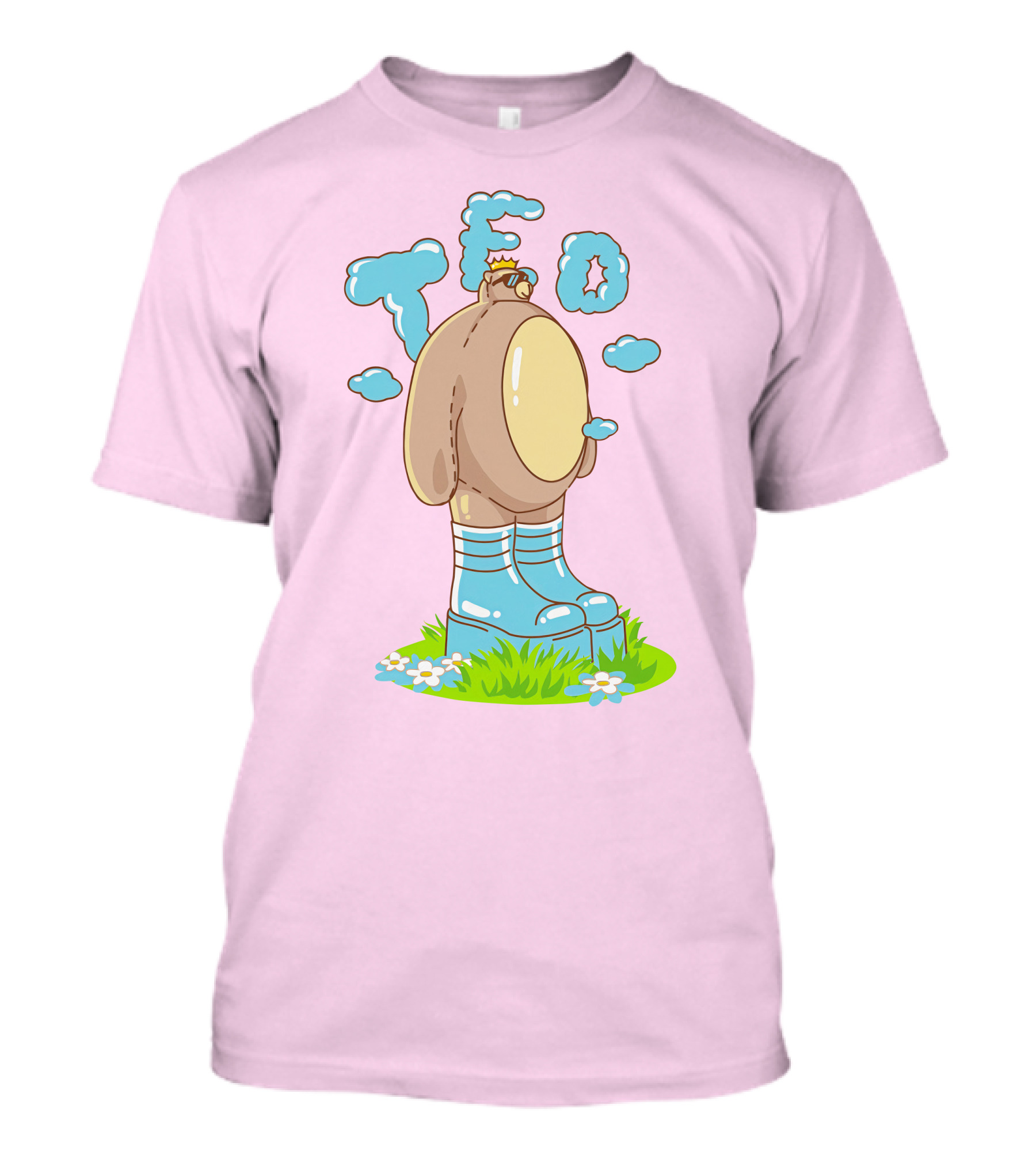 Eret Merch Ted Character With Crown And Boots Standing On Grass T-Shirt
