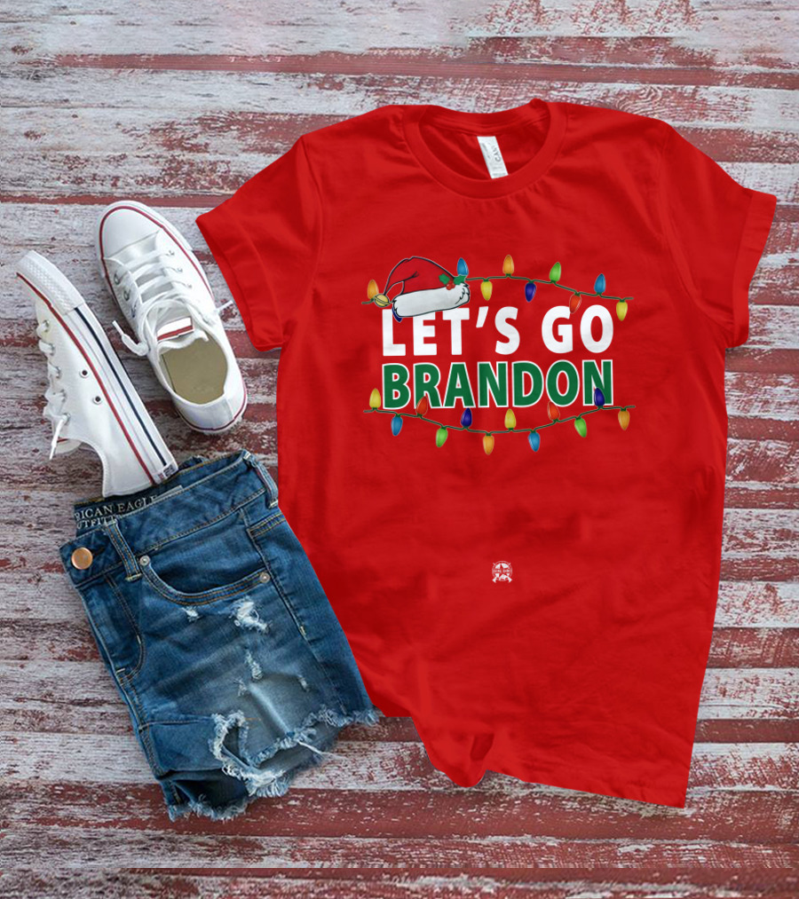 Let's Go Brandon Christmas Lights With Santa Hat T-Shirt