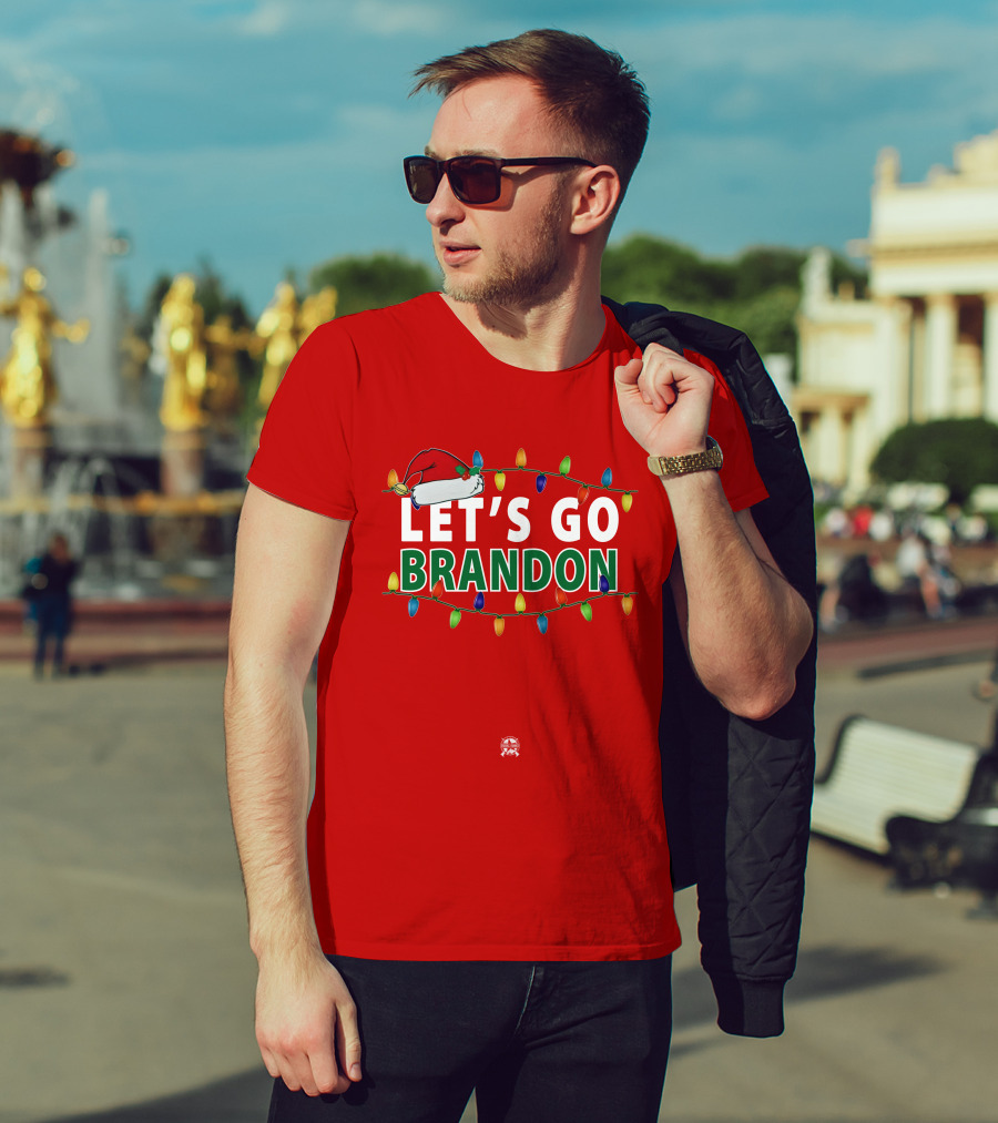 Let's Go Brandon Christmas Lights With Santa Hat T-Shirt