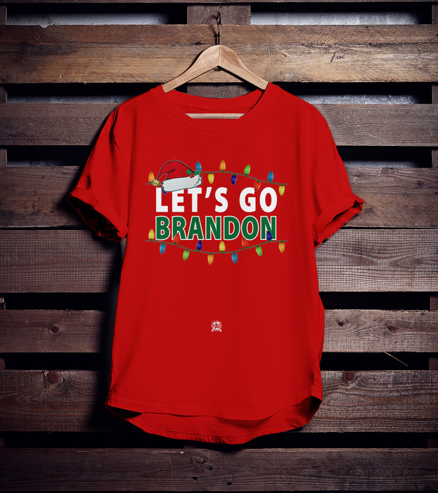 Let's Go Brandon Christmas Lights With Santa Hat T-Shirt