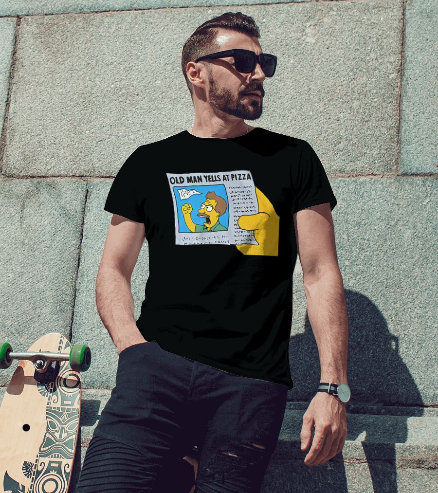Old Man Yells At Pizza Newspaper Cartoon Parody Pizzamas Merch T-Shirt