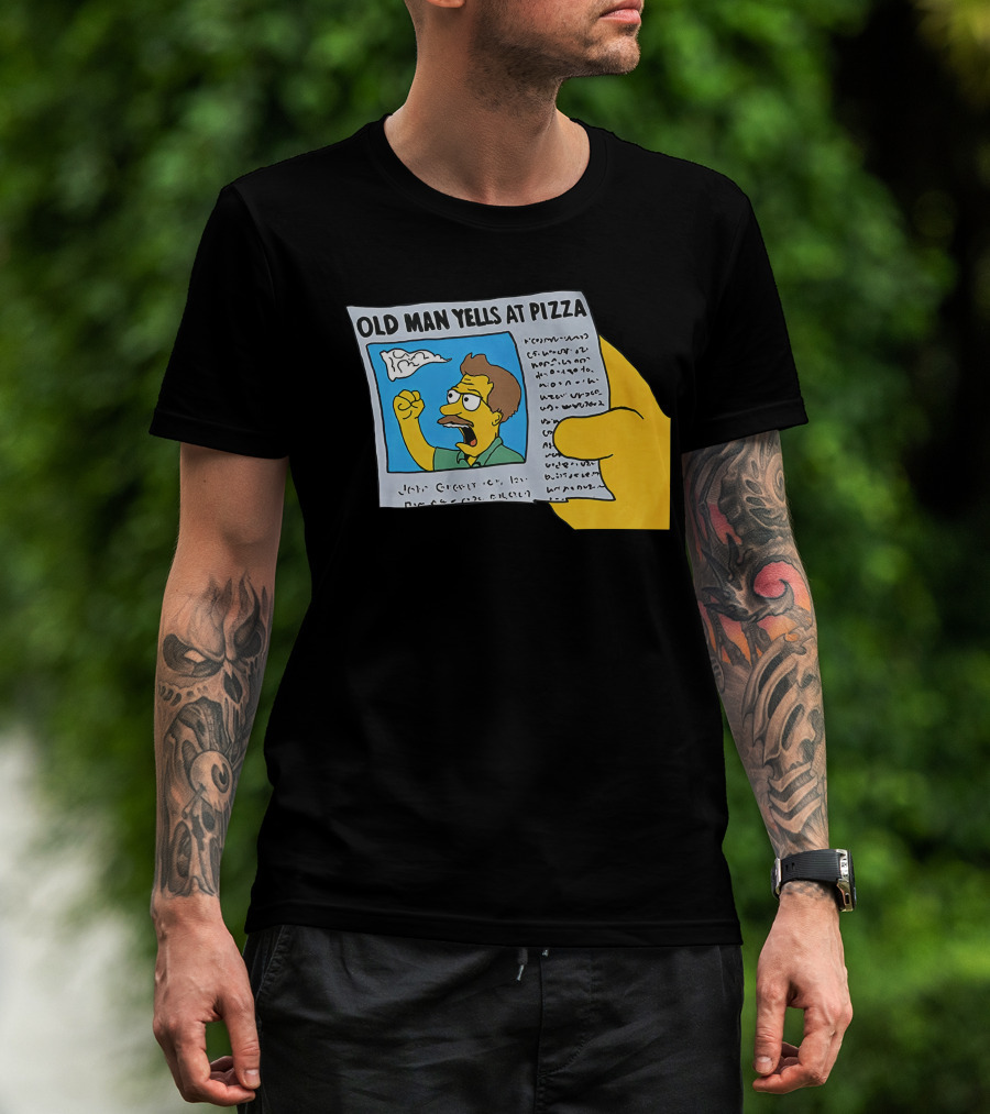 Old Man Yells At Pizza Newspaper Cartoon Parody Pizzamas Merch T-Shirt