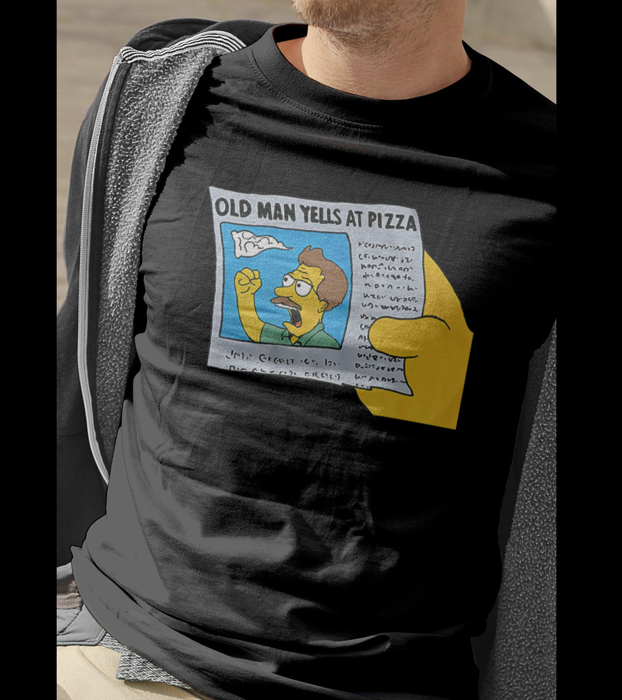 Old Man Yells At Pizza Newspaper Cartoon Parody Pizzamas Merch T-Shirt