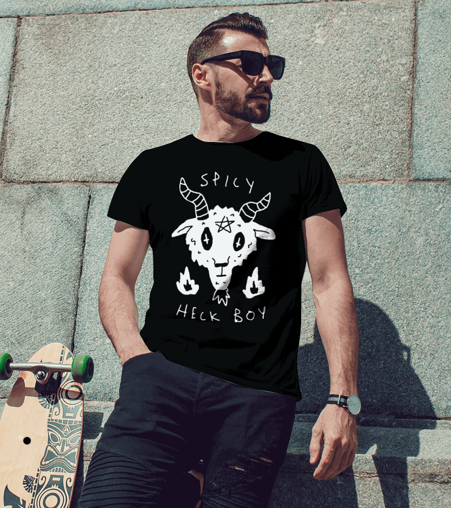 Spicy Heck Boy Goat With Pentagram And Flames T-Shirt