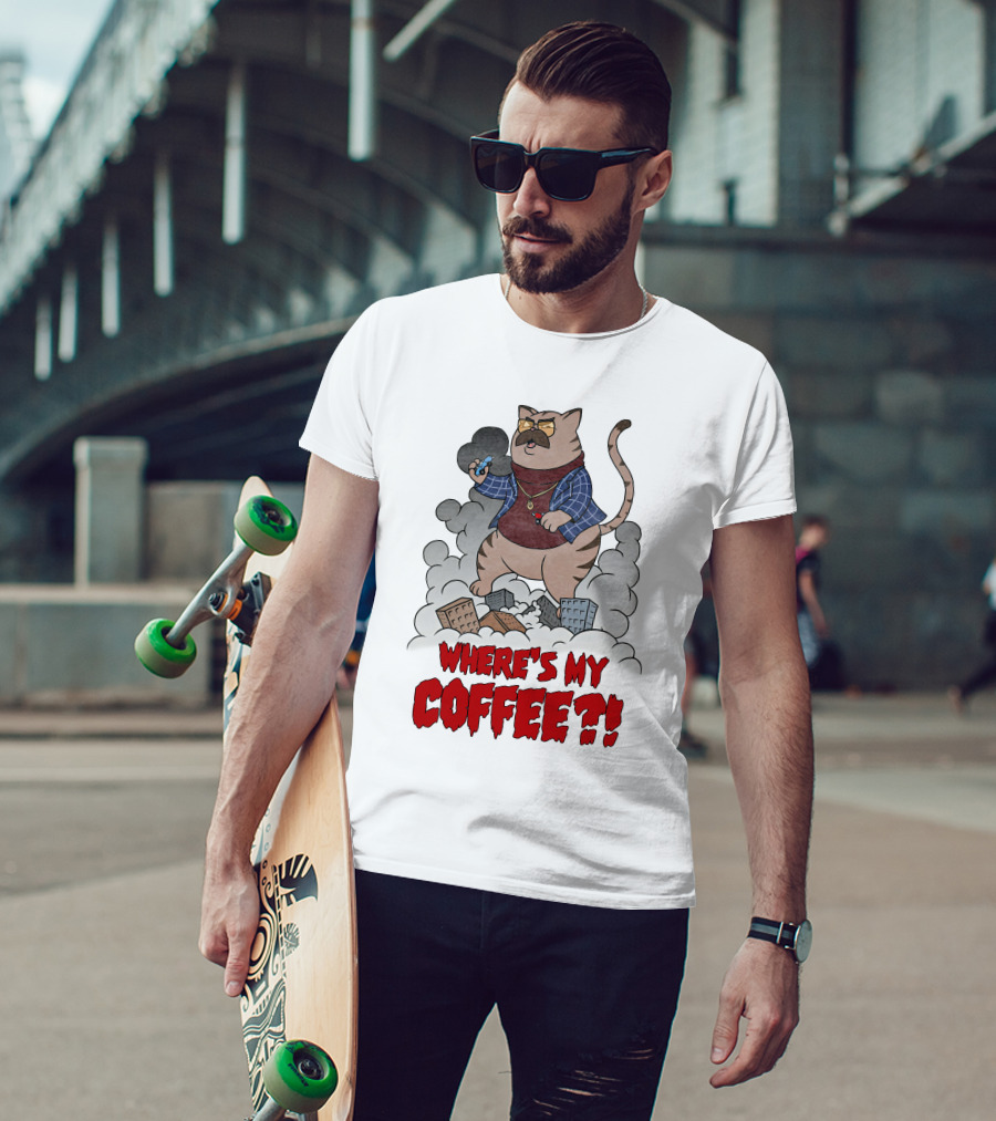 Catzilla Where's My Coffee Bowtie Flannel Smoking Pipe T-Shirt