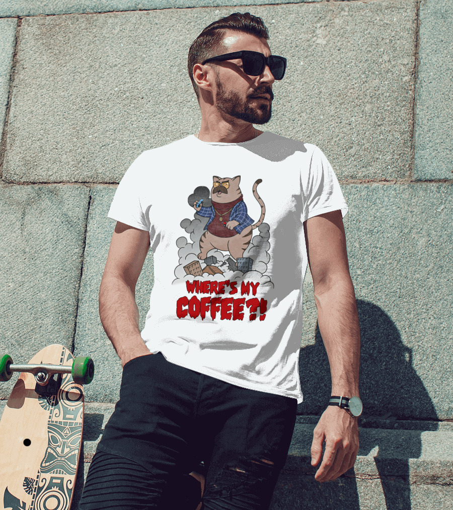 Catzilla Where's My Coffee Bowtie Flannel Smoking Pipe T-Shirt