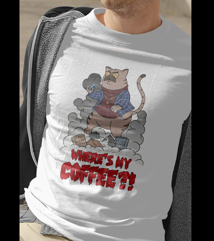 Catzilla Where's My Coffee Bowtie Flannel Smoking Pipe T-Shirt