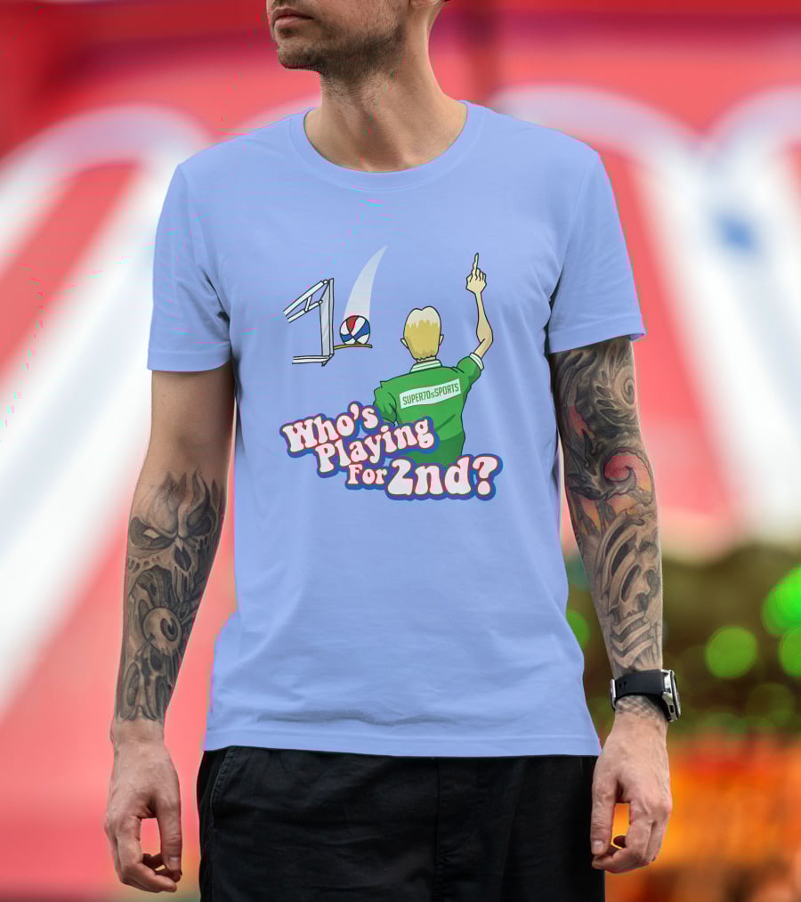 Super70s Sports Who's Playing For 2nd Volleyball Player Gesture T-Shirt