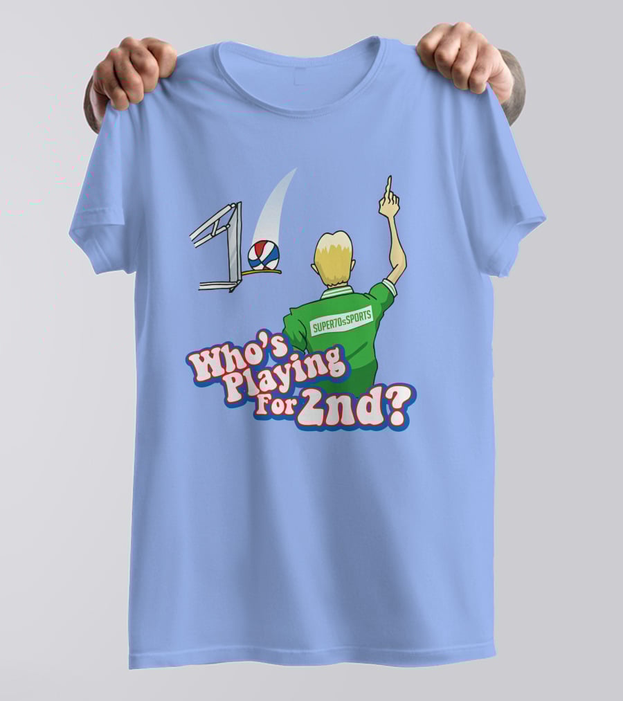 Super70s Sports Who's Playing For 2nd Volleyball Player Gesture T-Shirt