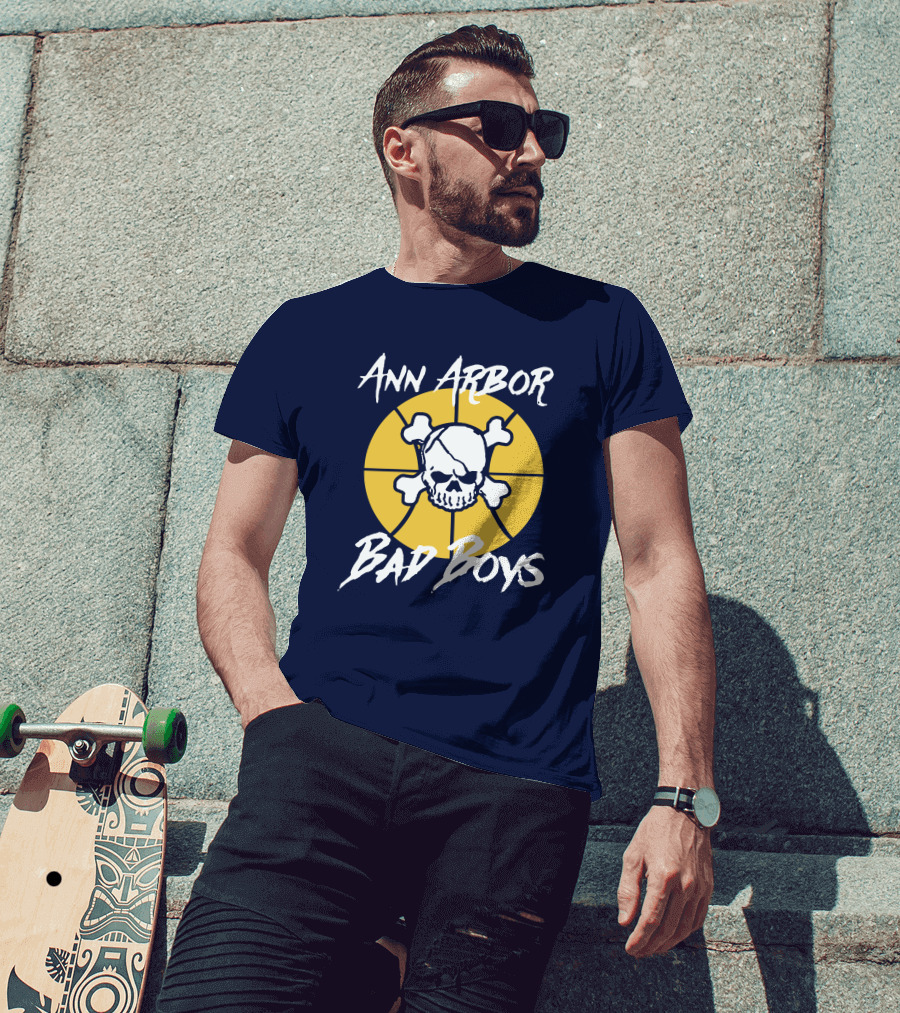 Ann Arbor Bad Boys Skull Basketball Juwan Howard Blue By Ninety Shop T-Shirt