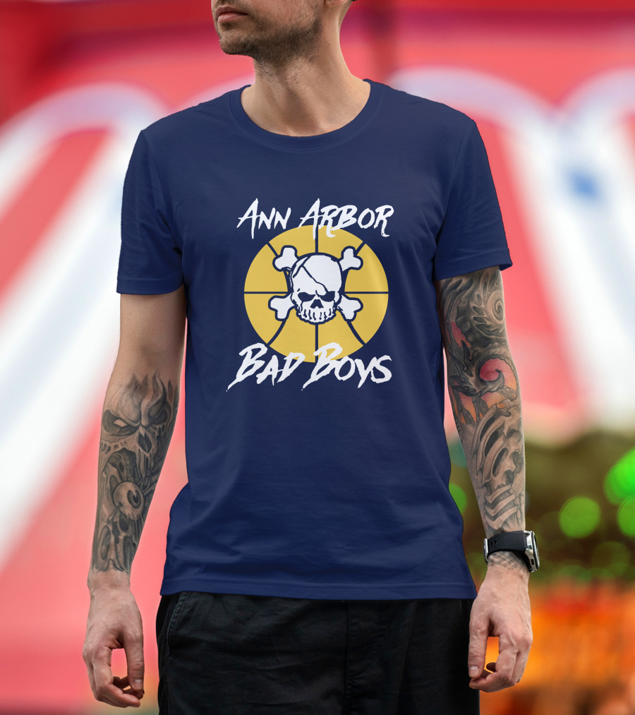 Ann Arbor Bad Boys Skull Basketball Juwan Howard Blue By Ninety Shop T-Shirt