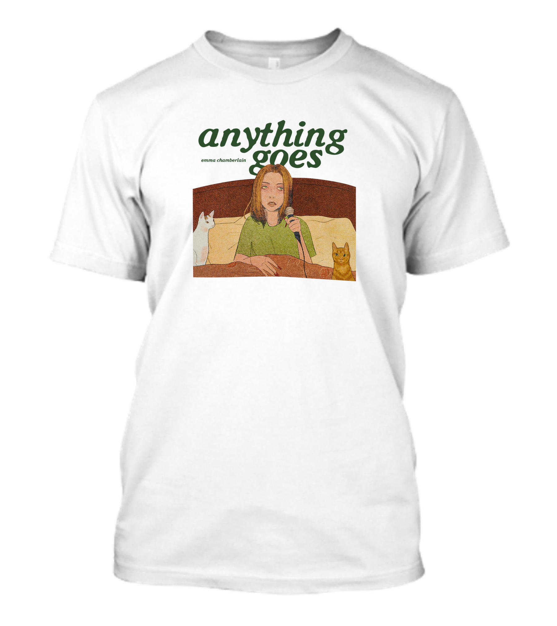 Anything Goes Emma Chamberlain Merch With Cats And Microphone T-Shirt
