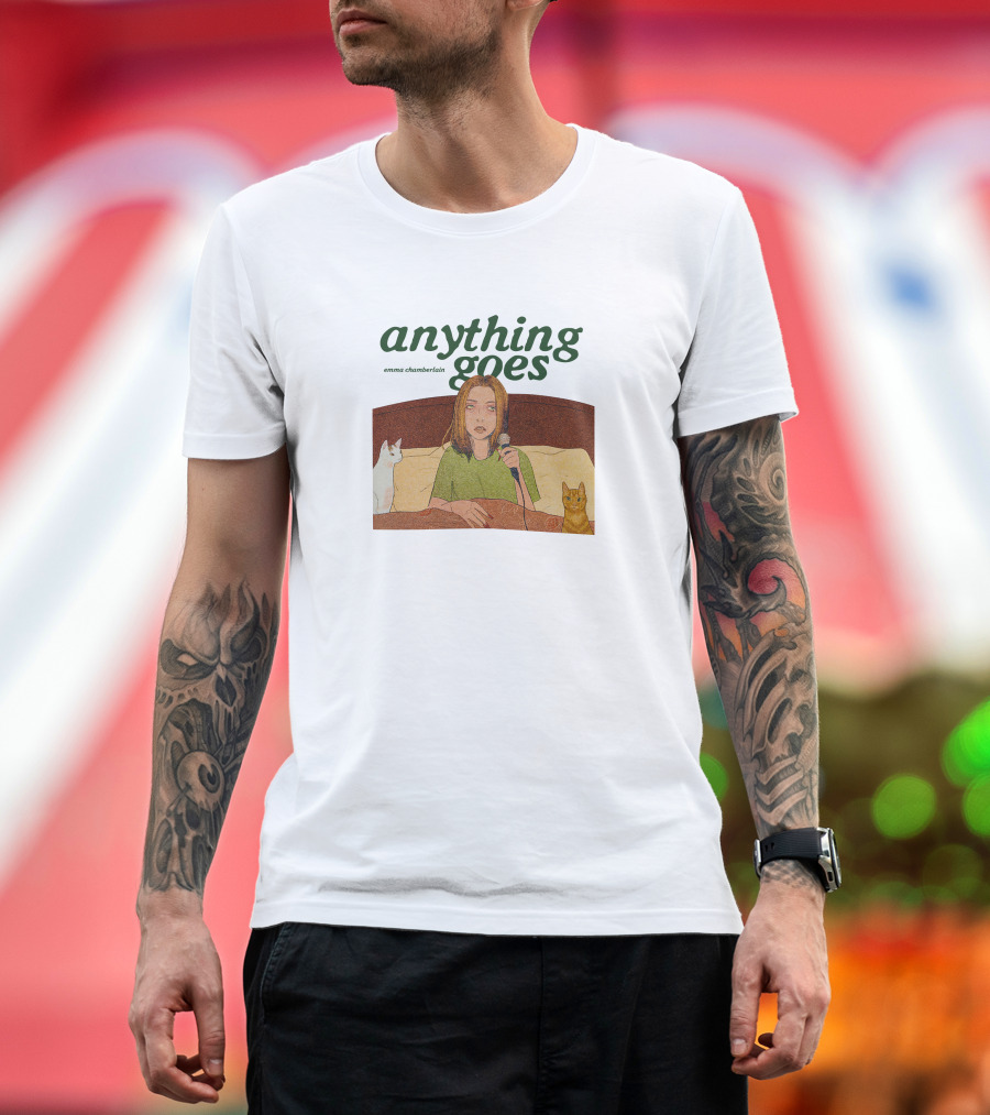 Anything Goes Emma Chamberlain Merch With Cats And Microphone T-Shirt