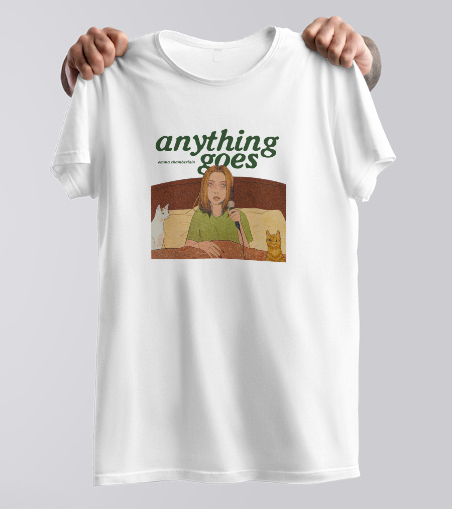 Anything Goes Emma Chamberlain Merch With Cats And Microphone T-Shirt