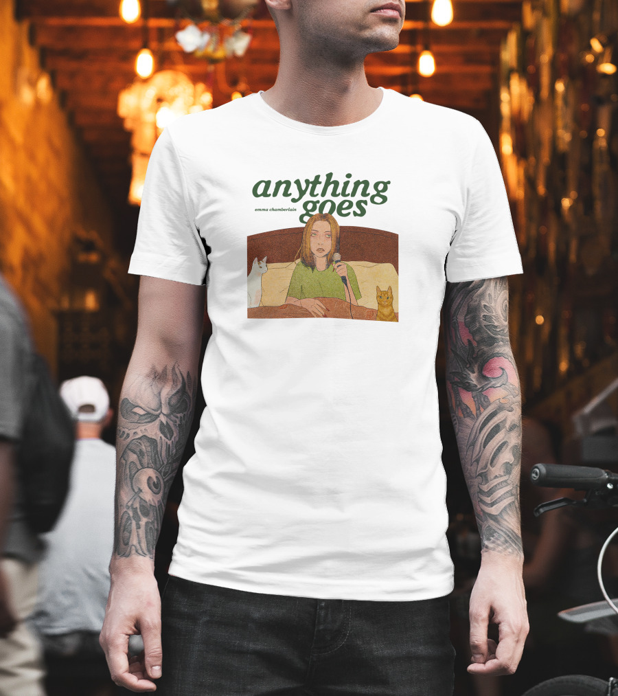 Anything Goes Emma Chamberlain Merch With Cats And Microphone T-Shirt