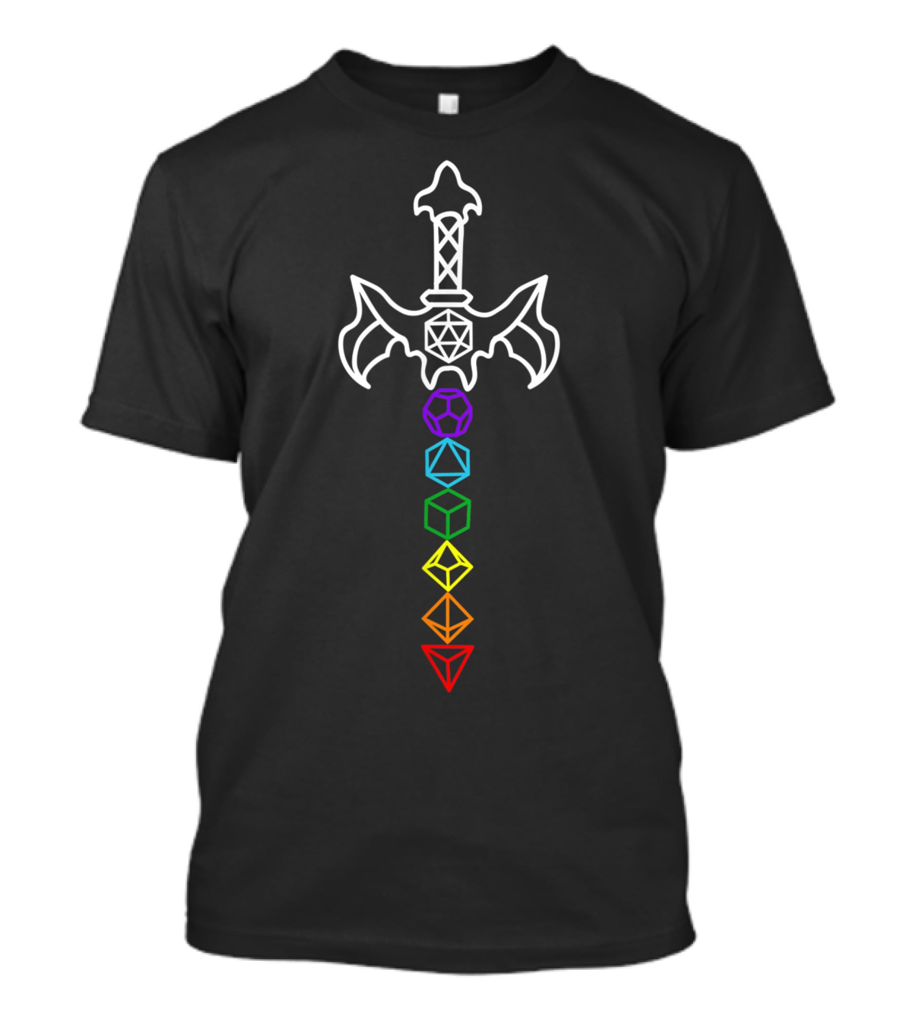 Dice Sword Rainbow Tabletop Nerdy Gay Pride T-Shirt