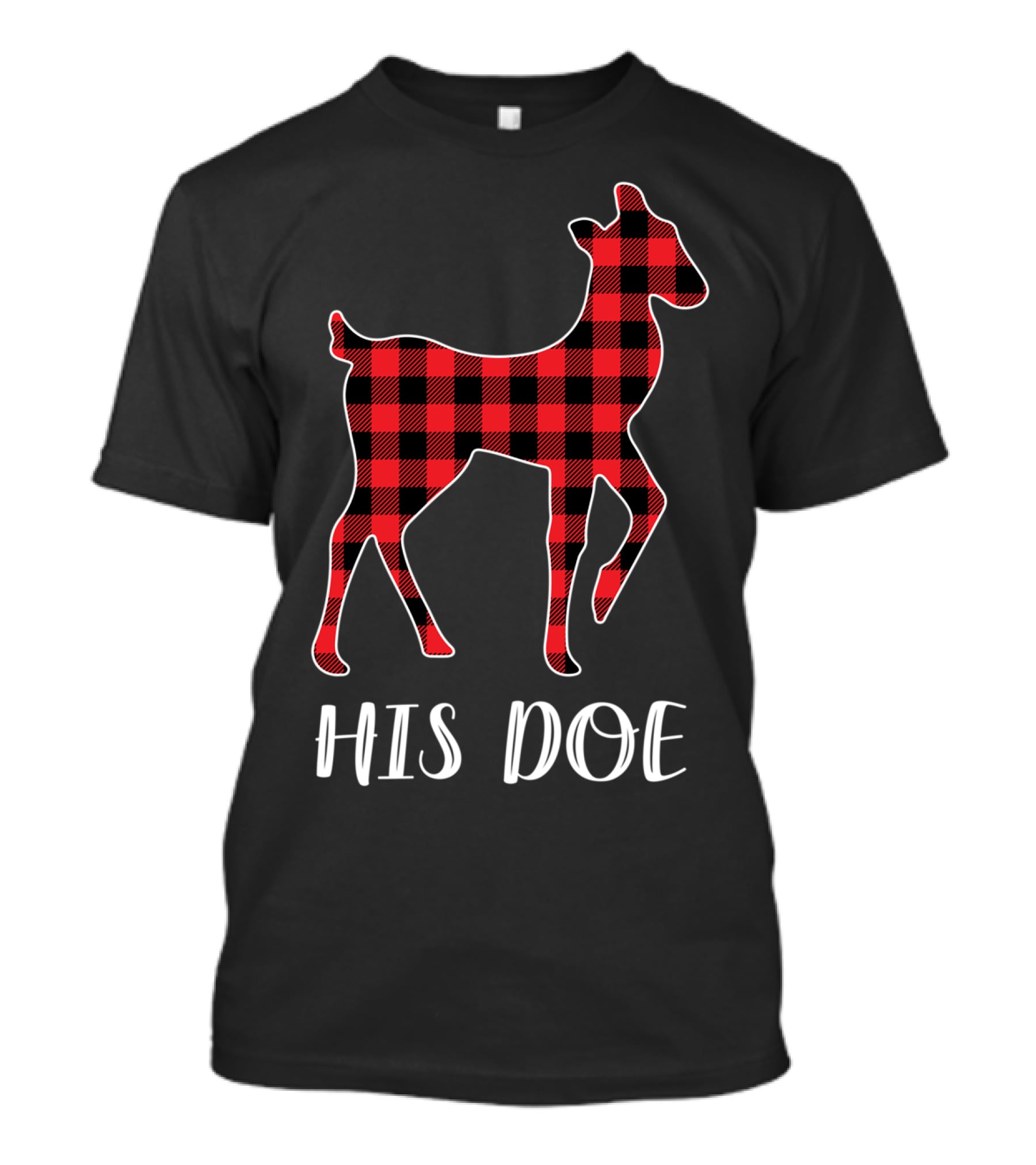 His Doe Red Plaid Buffalo Check Pattern Deer T-Shirt