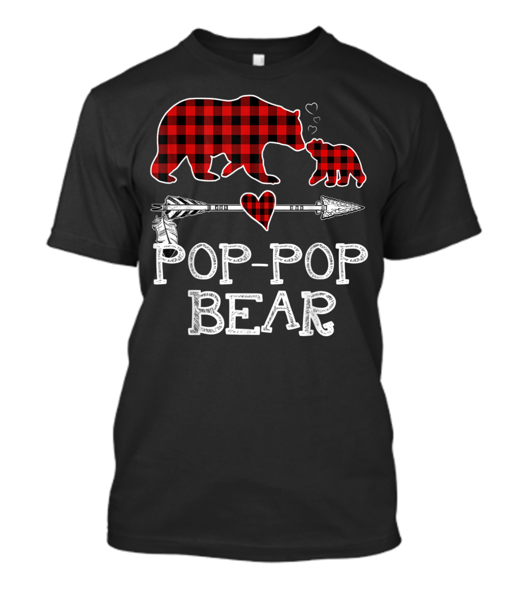 Pop Pop Bear Red Plaid Buffalo Christmas Hearts Arrow T-Shirt