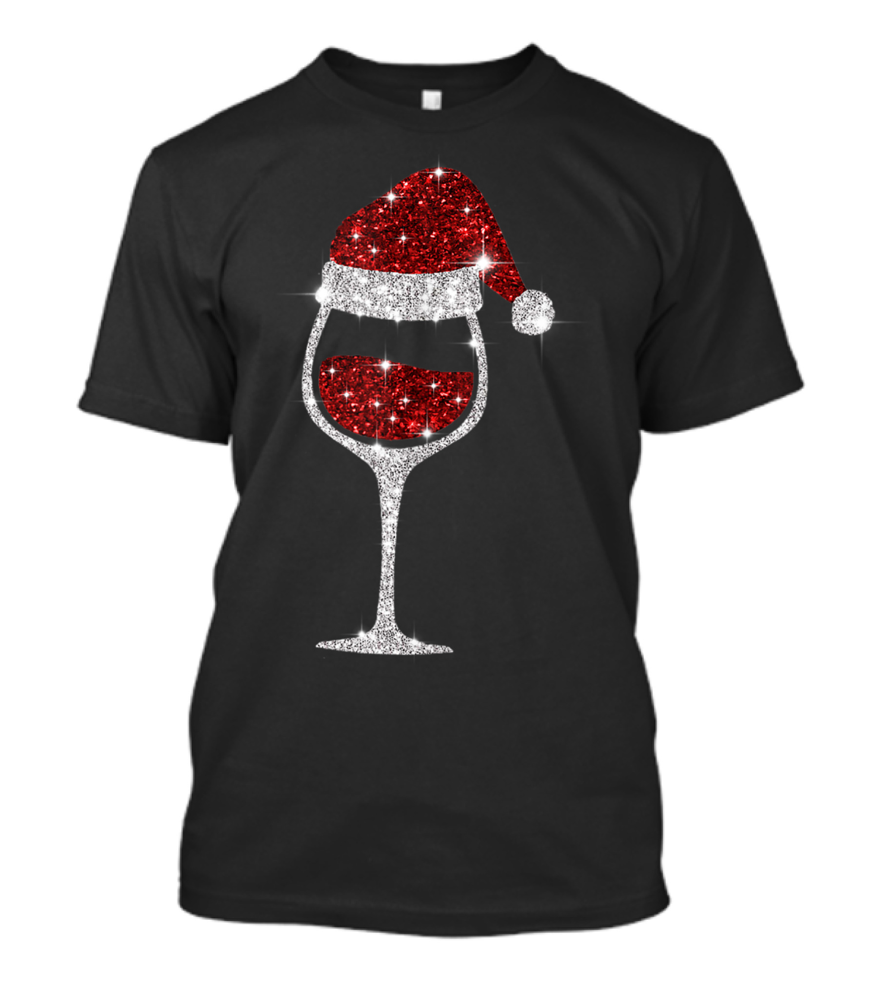 Sparkling Wine Glass With Santa Hat Christmas Celebration For Wine Lovers T-Shirt