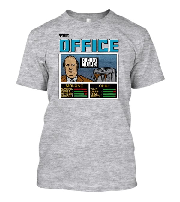 The Office Dunder Mifflin Kevin Malone Chili Numbers Debts Hunger Drums Time Mess Fame Gravity T-Shirt