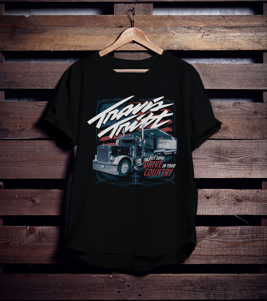 Travis Tritt Put Some Drive In Your Country Truck With American Flag Background T-Shirt