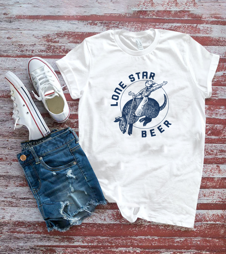 Lone Star Beer Cowboy Riding Armadillo T-Shirt
