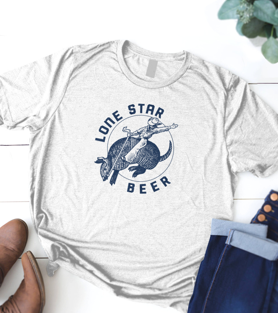 Lone Star Beer Cowboy Riding Armadillo T-Shirt