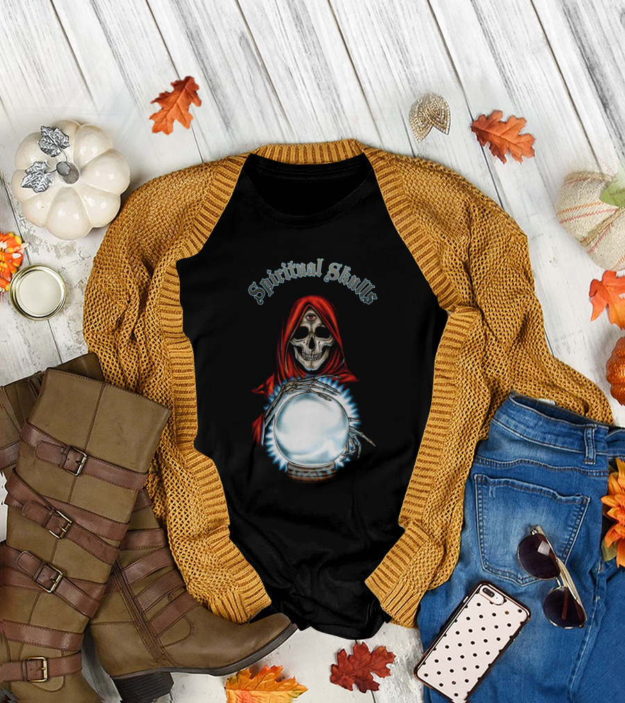 Spiritual Skulls Mystic Reaper With Crystal Ball T-Shirt