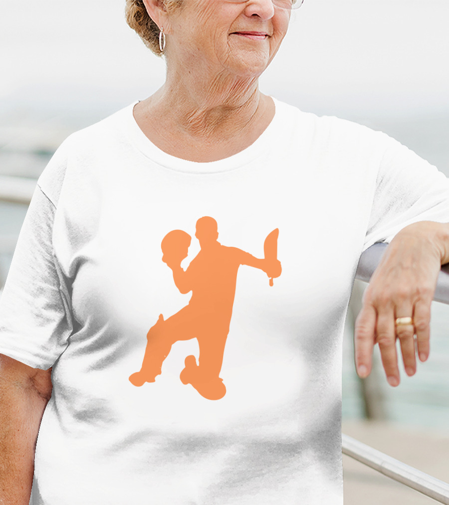 David Warner Orange Silhouette Cricketer Batting Pose T-Shirt