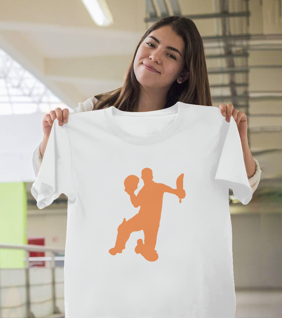 David Warner Orange Silhouette Cricketer Batting Pose T-Shirt