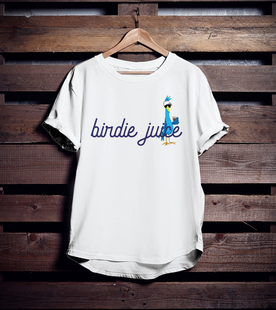 Birdie Juice Script Fun Cool Bird With Sunglasses And Drink T-Shirt