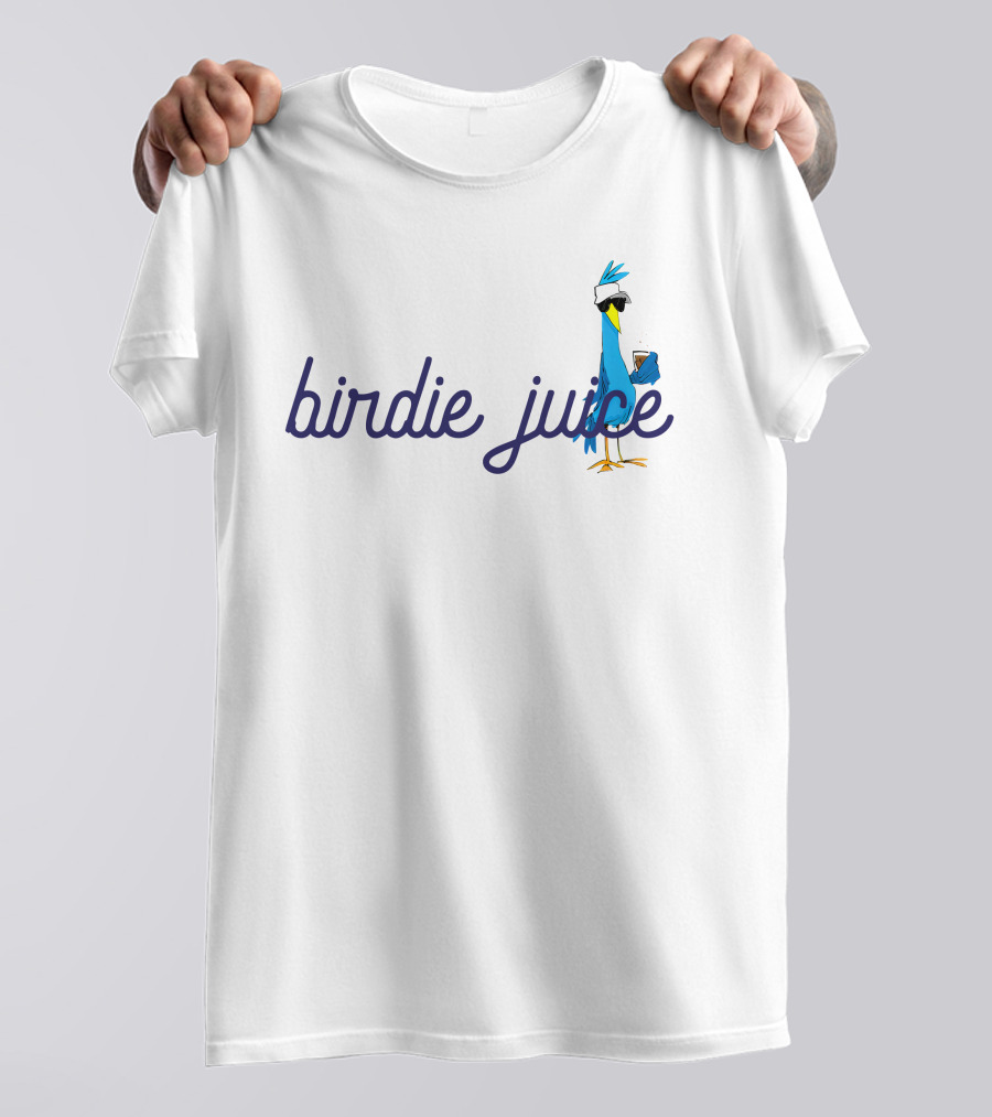 Birdie Juice Script Fun Cool Bird With Sunglasses And Drink T-Shirt