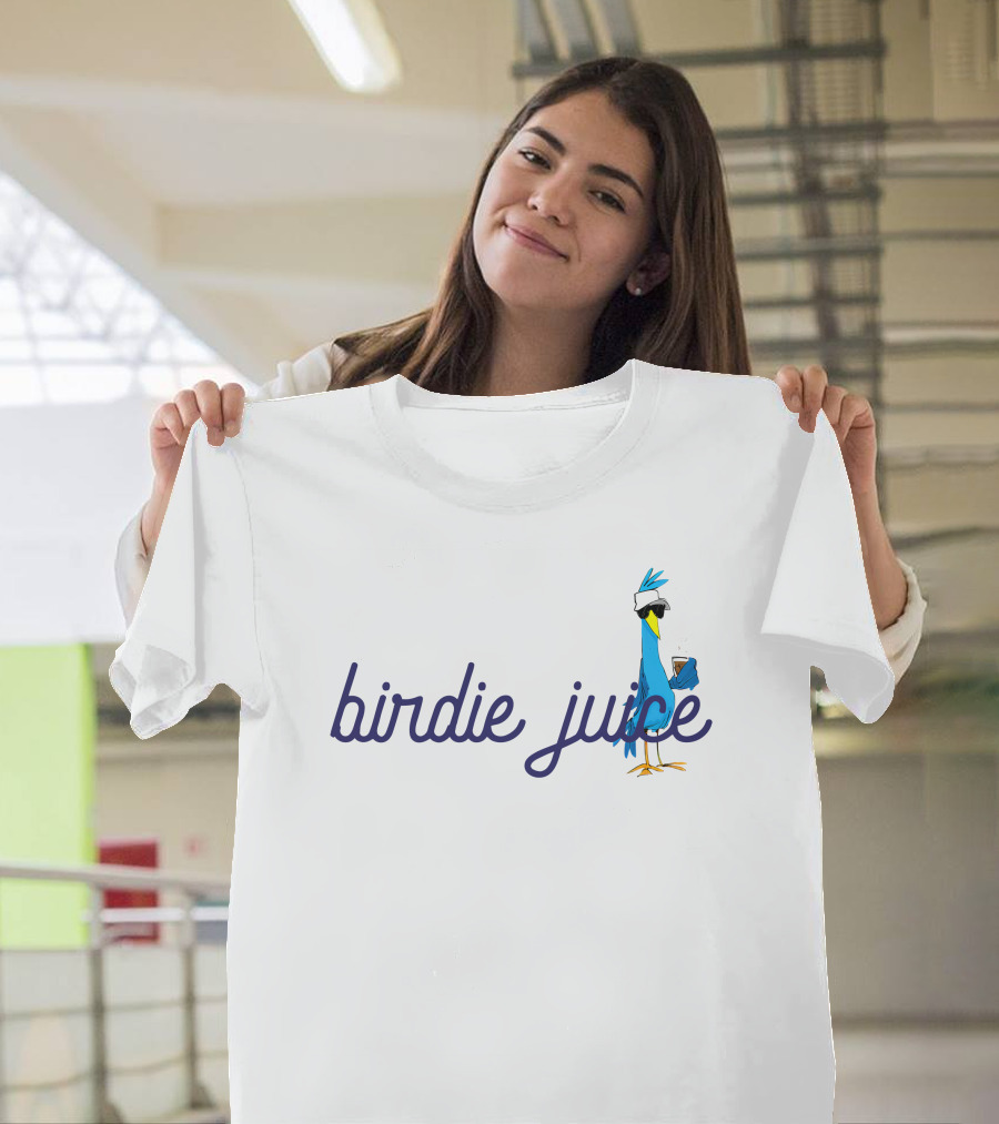 Birdie Juice Script Fun Cool Bird With Sunglasses And Drink T-Shirt