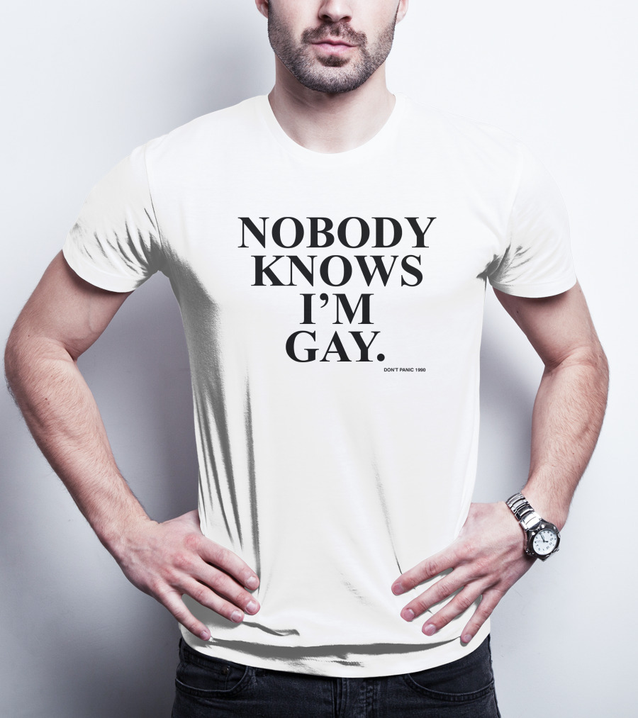 Nobody Knows I'm Gay Don't Panic 1990 Vintage T-Shirt