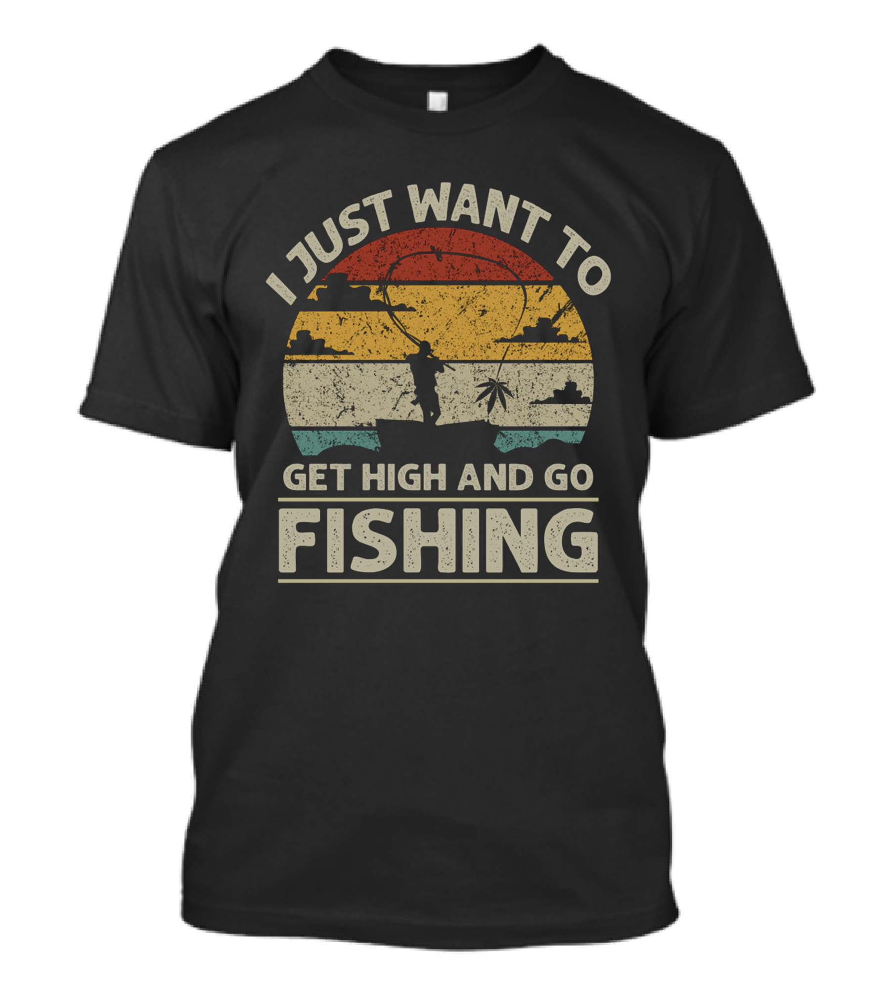 I Just Want To Get High And Go Fishing Vintage Sunset Canoe Adventure T-Shirt