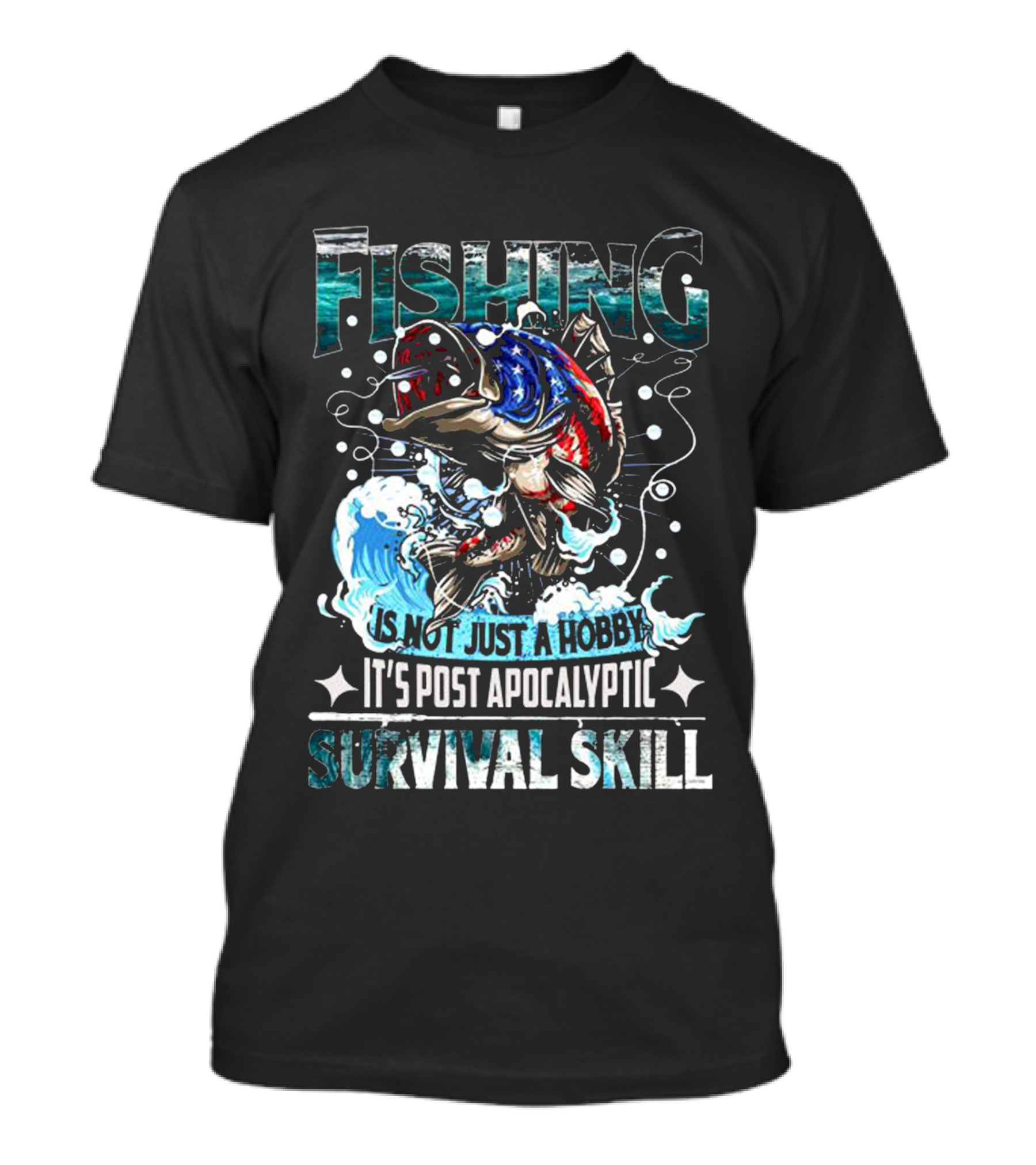 Fishing Is Not Just A Hobby It's Post Apocalyptic Survival Skill Captain America Skull And Tentacles T-Shirt