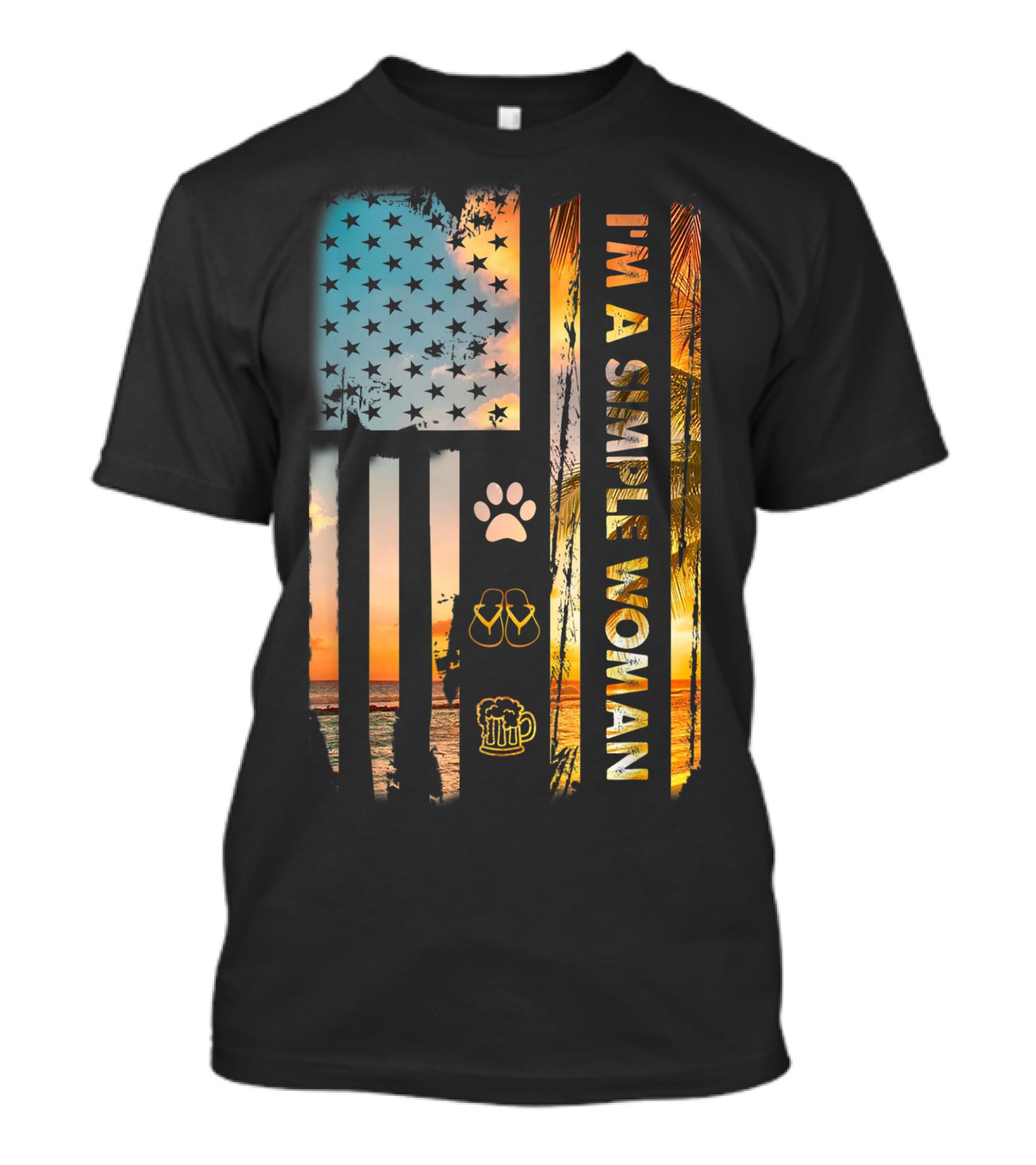I'm A Simple Woman Loves Fishing Dog Shoes Wine American Flag Sunset Beach Paw Flip Flops Beer T-Shirt
