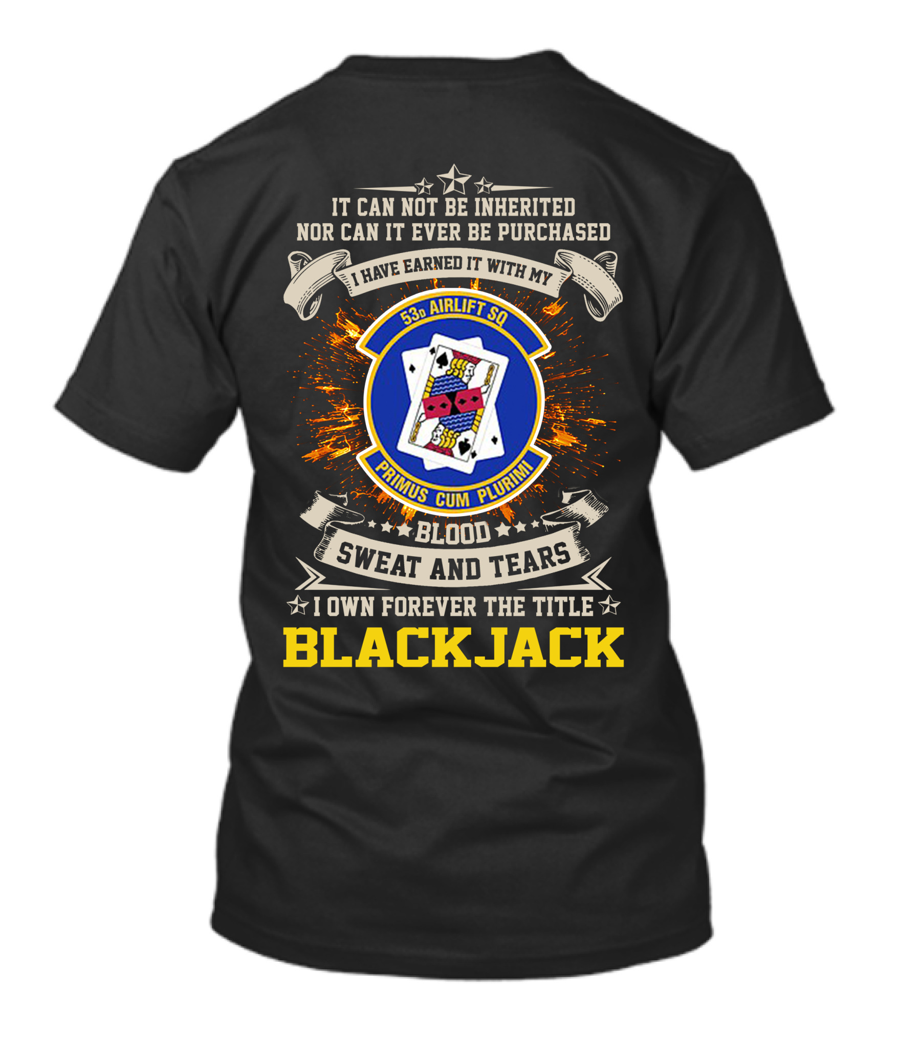 53rd Airlift Squadron Blackjack Primus Cum Plurimi Blood Sweat And Tears T-Shirt