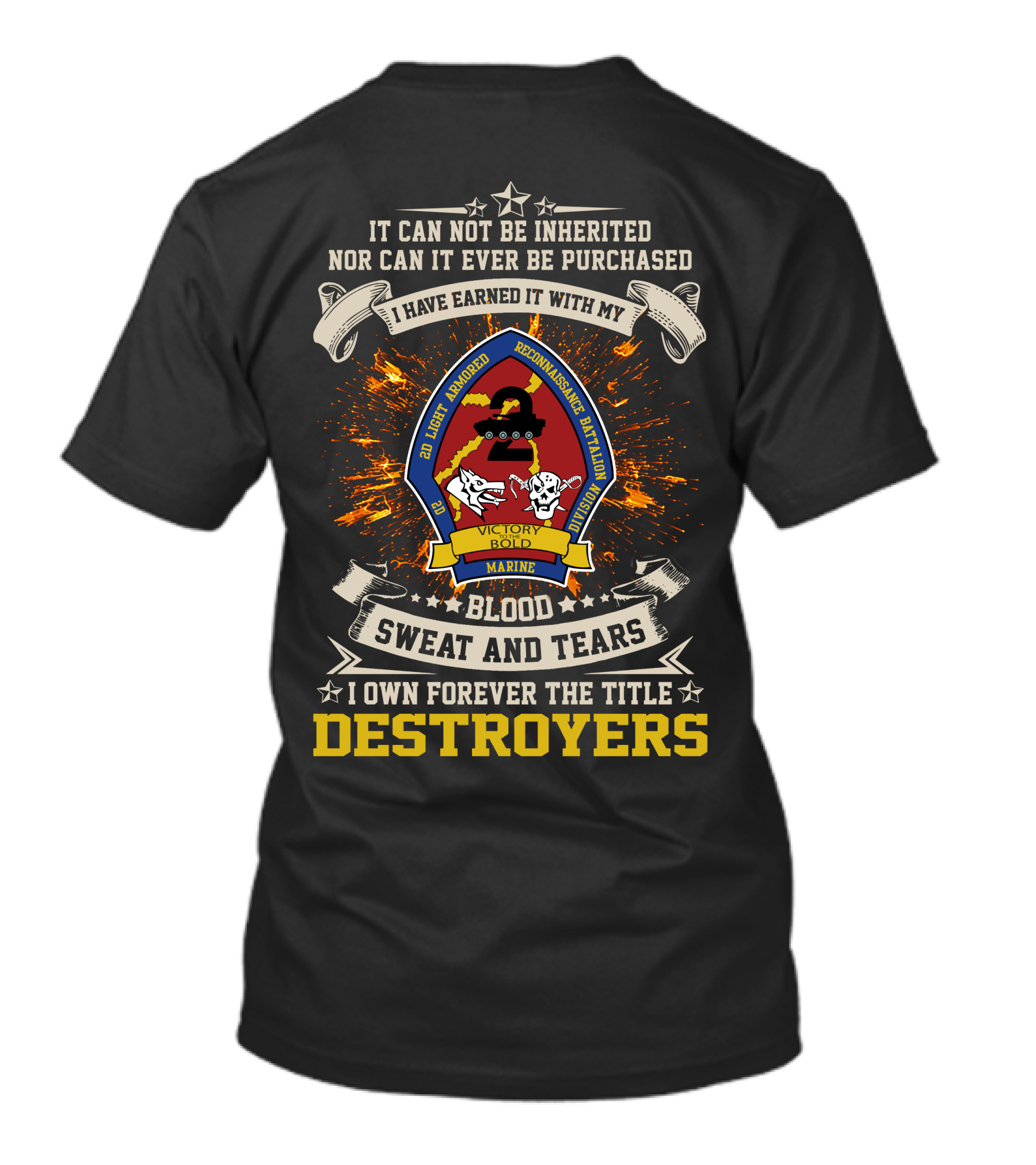 2nd Light Armored Reconnaissance Battalion Victory Marine Destroyers Blood Sweat And Tears T-Shirt