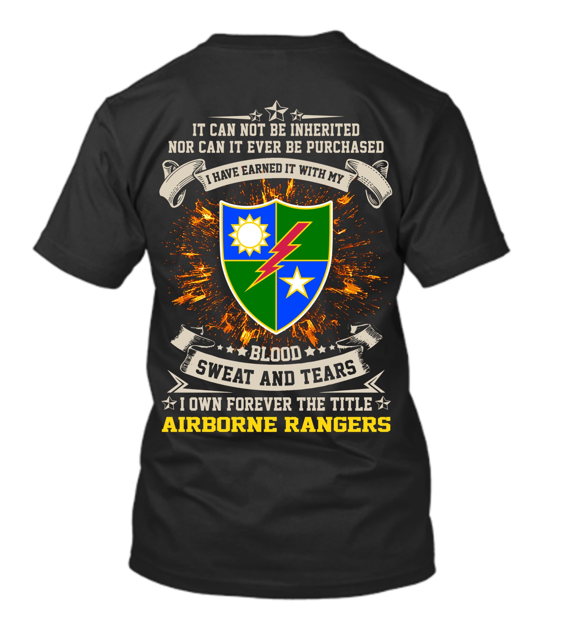 75Th Ranger Regiment Airborne Rangers Blood Sweat And Tears Crest T-Shirt