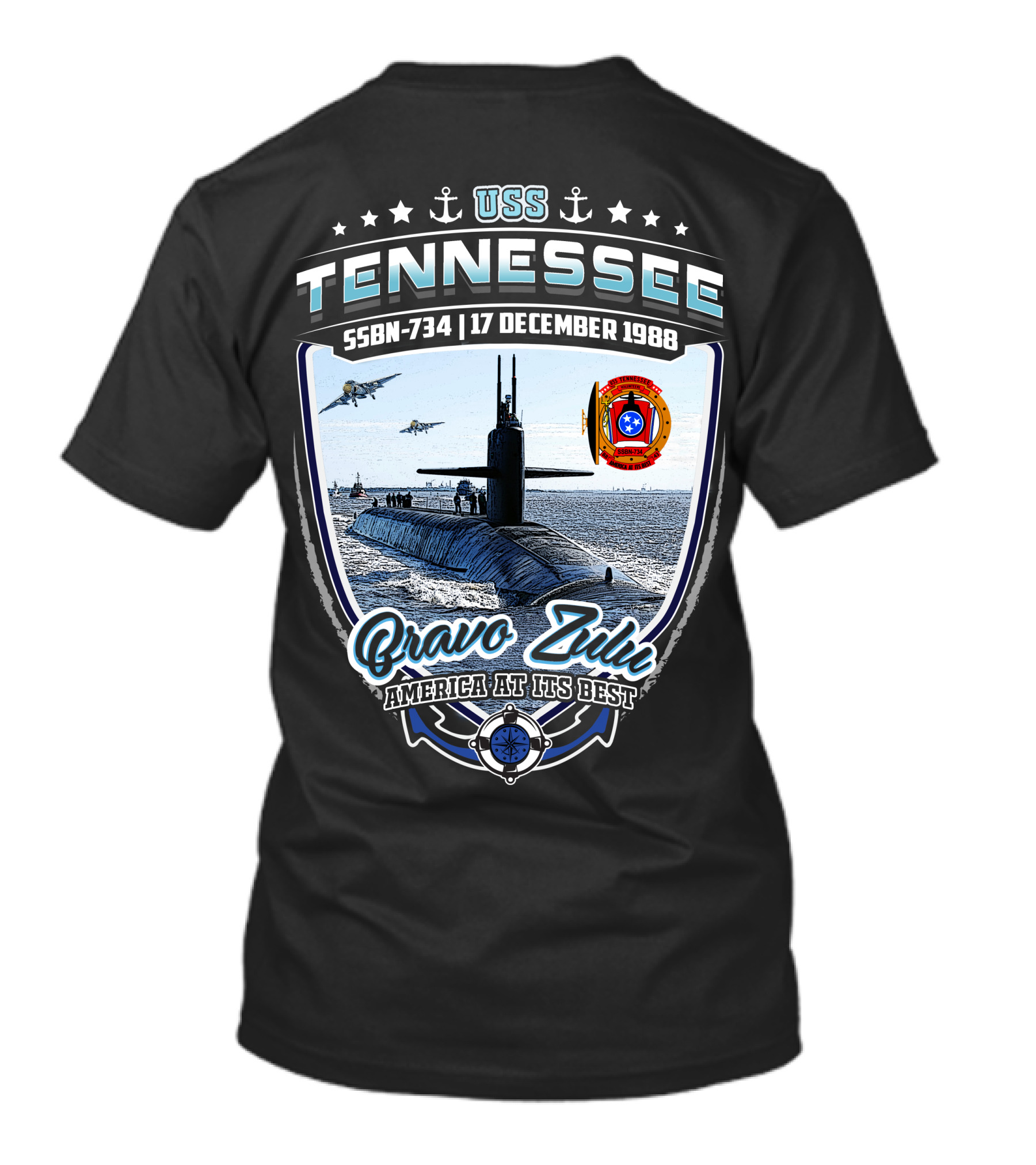Uss Tennessee Ssbn-734 Bravo Zulu America At Its Best 17 December 1988 Submarine Anchors Stars T-Shirt