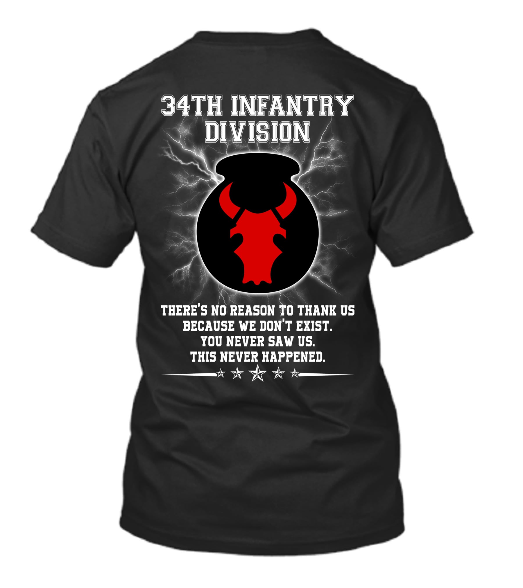 34Th Infantry Division Red Bull Skull With Lightning And Secret Message T-Shirt