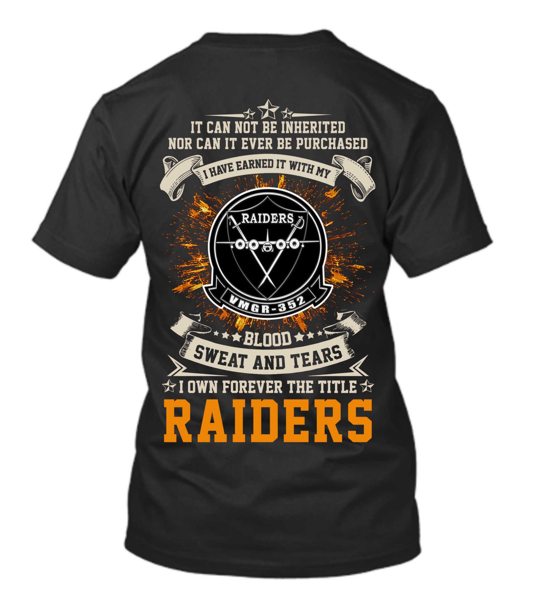 Vmgr-352 Raiders Blood Sweat And Tears Victory Banner T-Shirt