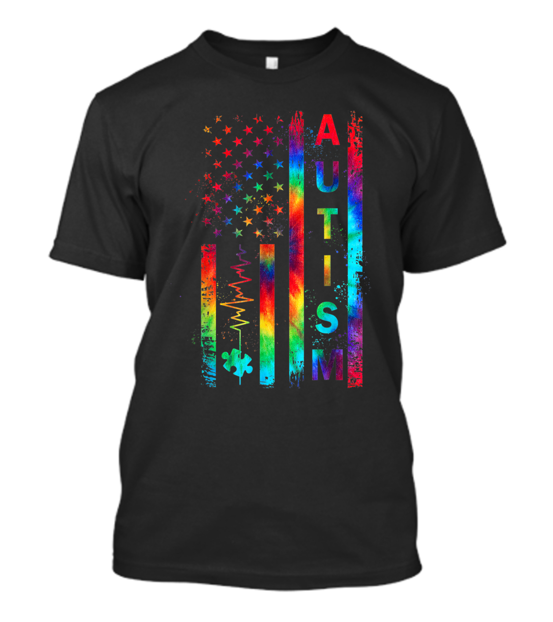 American Flag Autism Awareness Tie Dye Teacher Mom Support T-Shirt