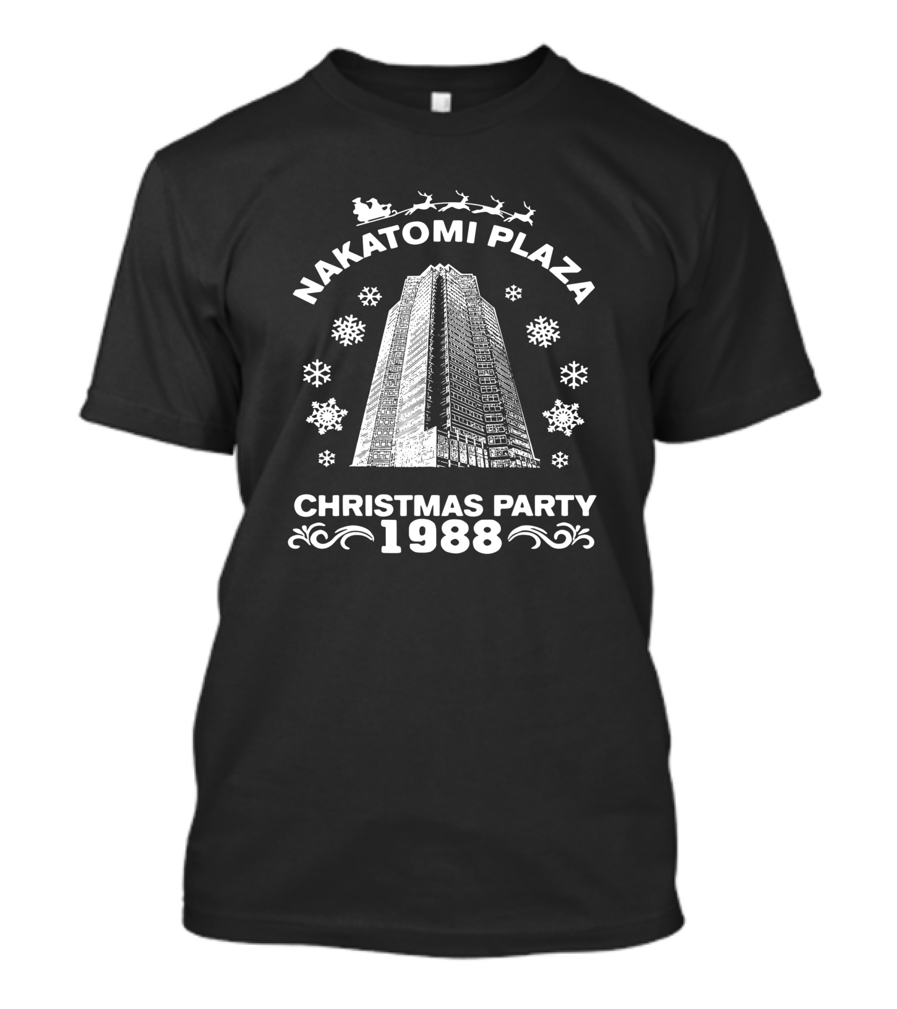 Nakatomi Plaza 1988 Christmas Party Pop Culture Santa Sleigh Snowflakes T-Shirt