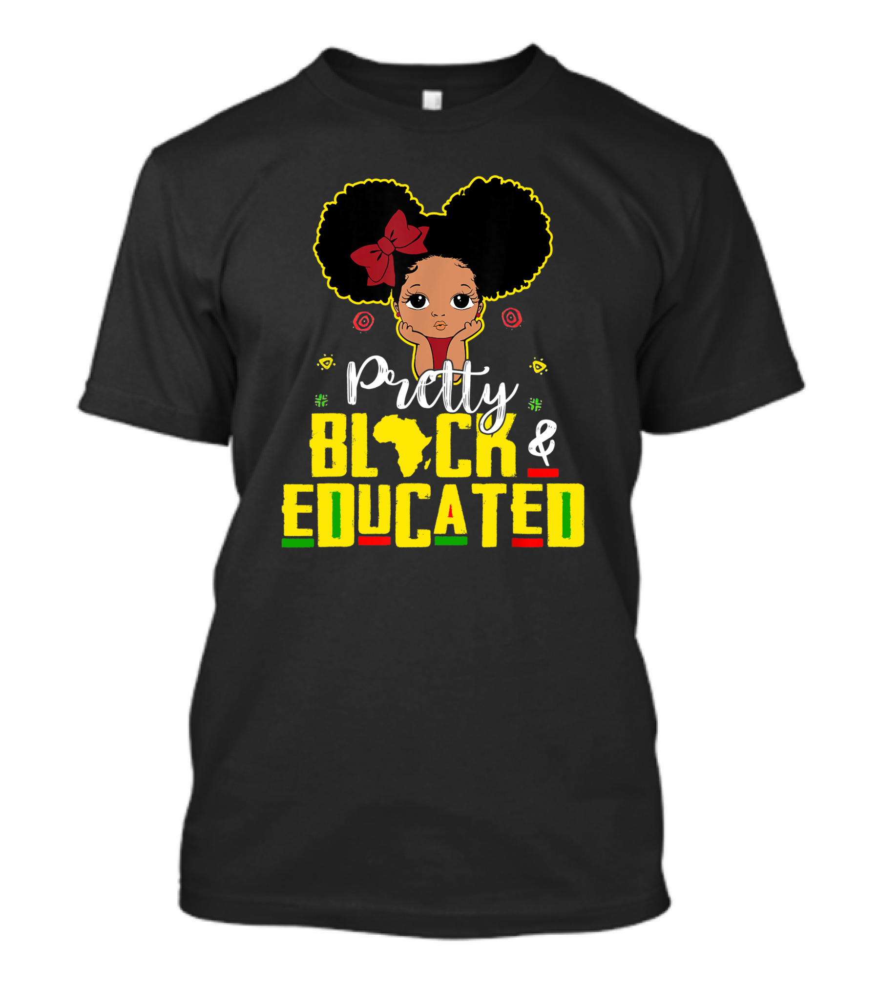 Pretty Black And Educated African Queen Girl With Afro And Red Bow T-Shirt