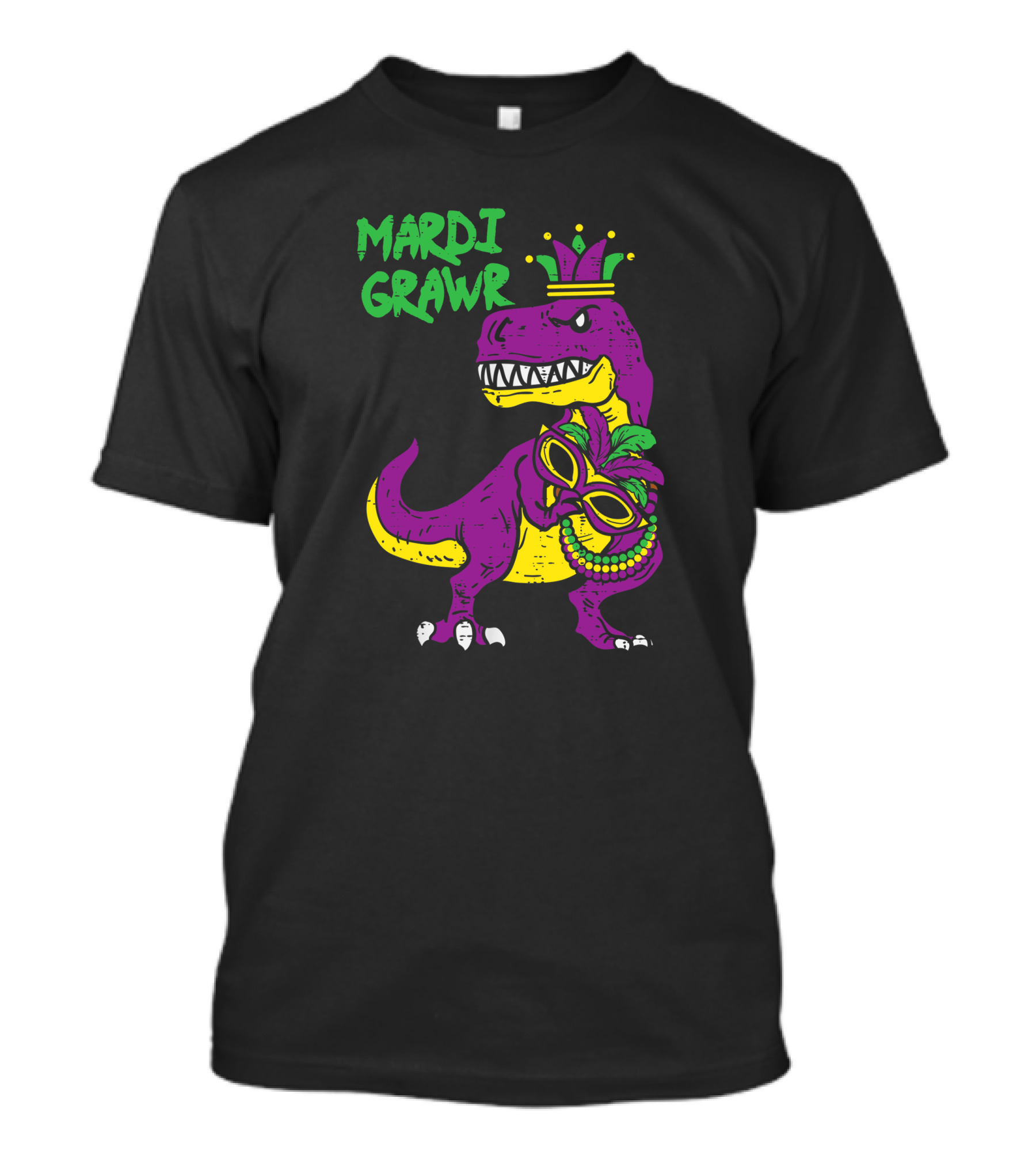 Mardi Grawr Jester Trex Dinosaur With Mask And Beads T-Shirt
